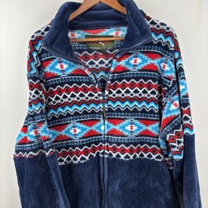 Trail Crest Women's Fleece Jacket Navy Blue Aztec Print 2XL Zip Up Collar